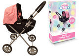 Dolls' Folding Pram Black Pink 50cm Metal Frame Fabric Canopy